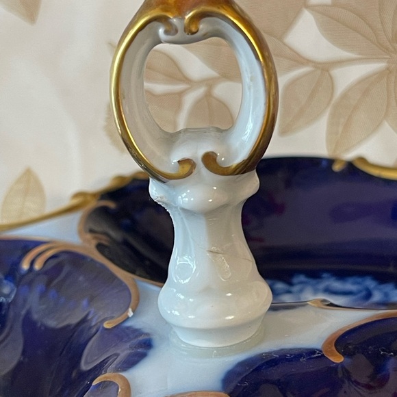 VTG Chechoslovakia Cobalt Blue Gold 3 Sections Porcelain Bowl / Plate  With Hand - Picture 3 of 7